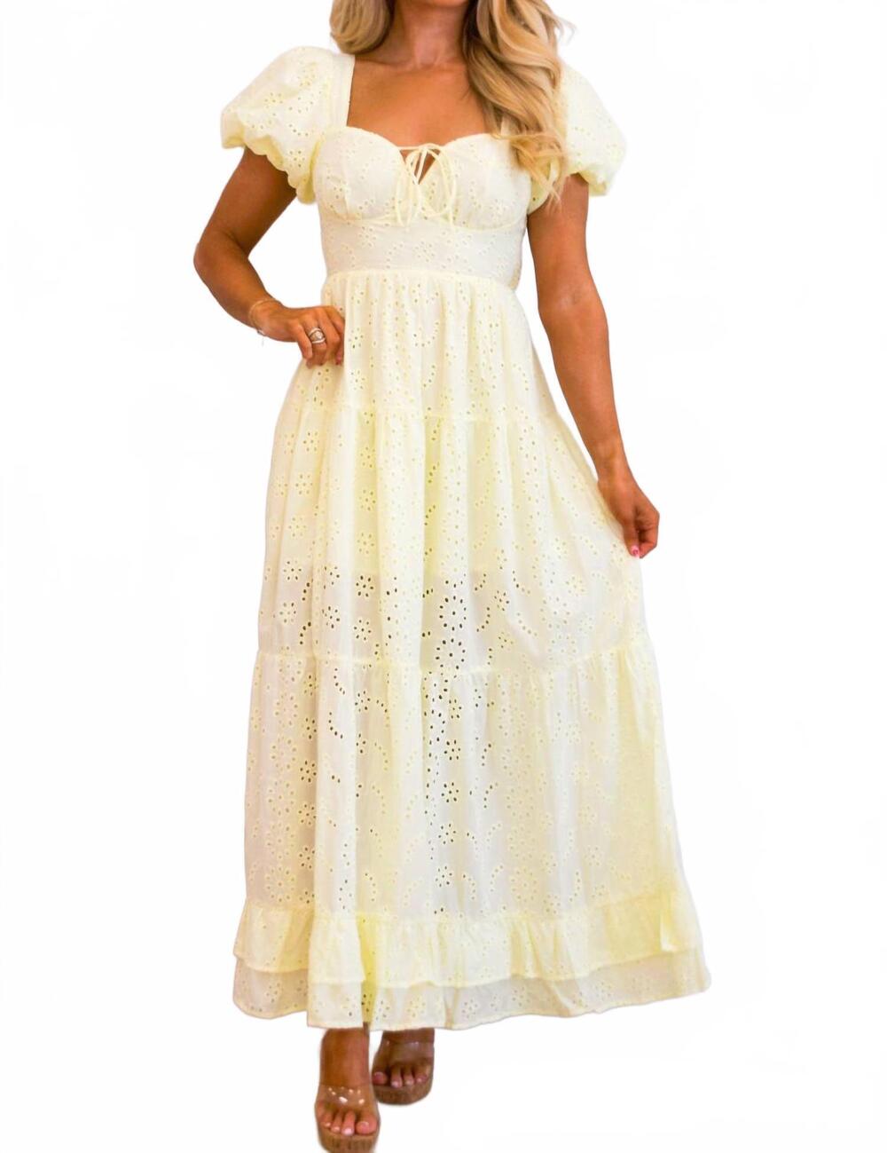 NEW THE VINTAGE SHOP brissa eyelet maxi dress in yellow